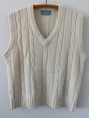 Cable Knit Chunky Ivory Sweater Vest Size M Fisherman Cobain Preppy Vintage 80s